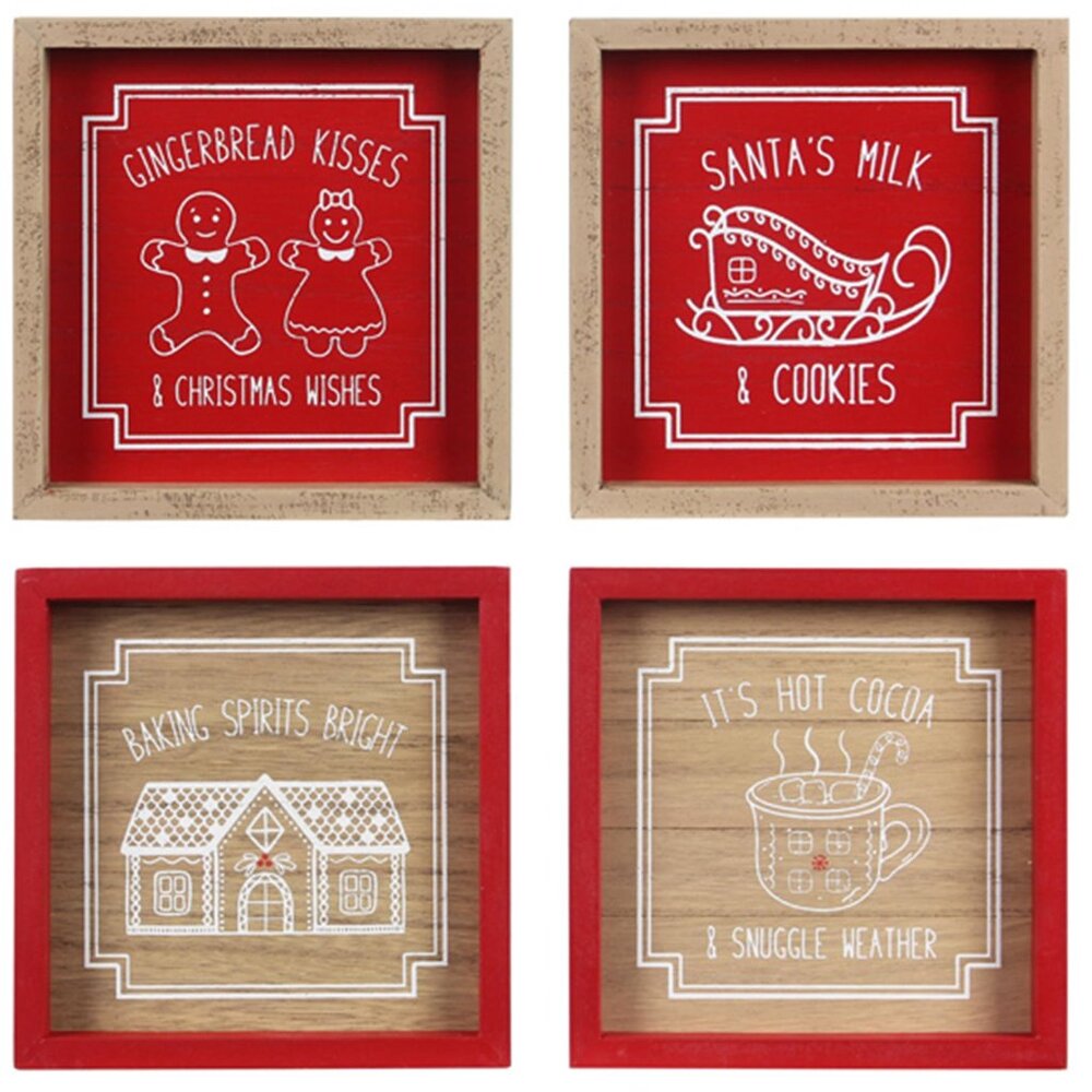Set of 4:Wood Christmas Cookies and Cocoa Sayings Tabletop Signs